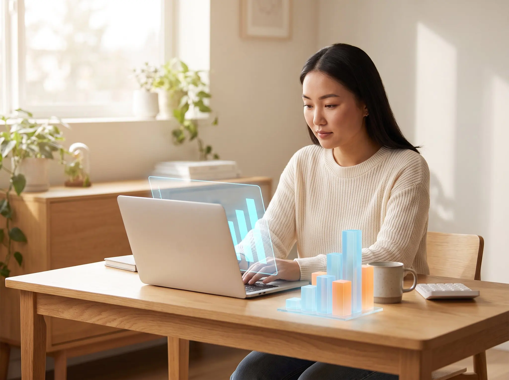 A business owner looking at a sales report on a laptop
